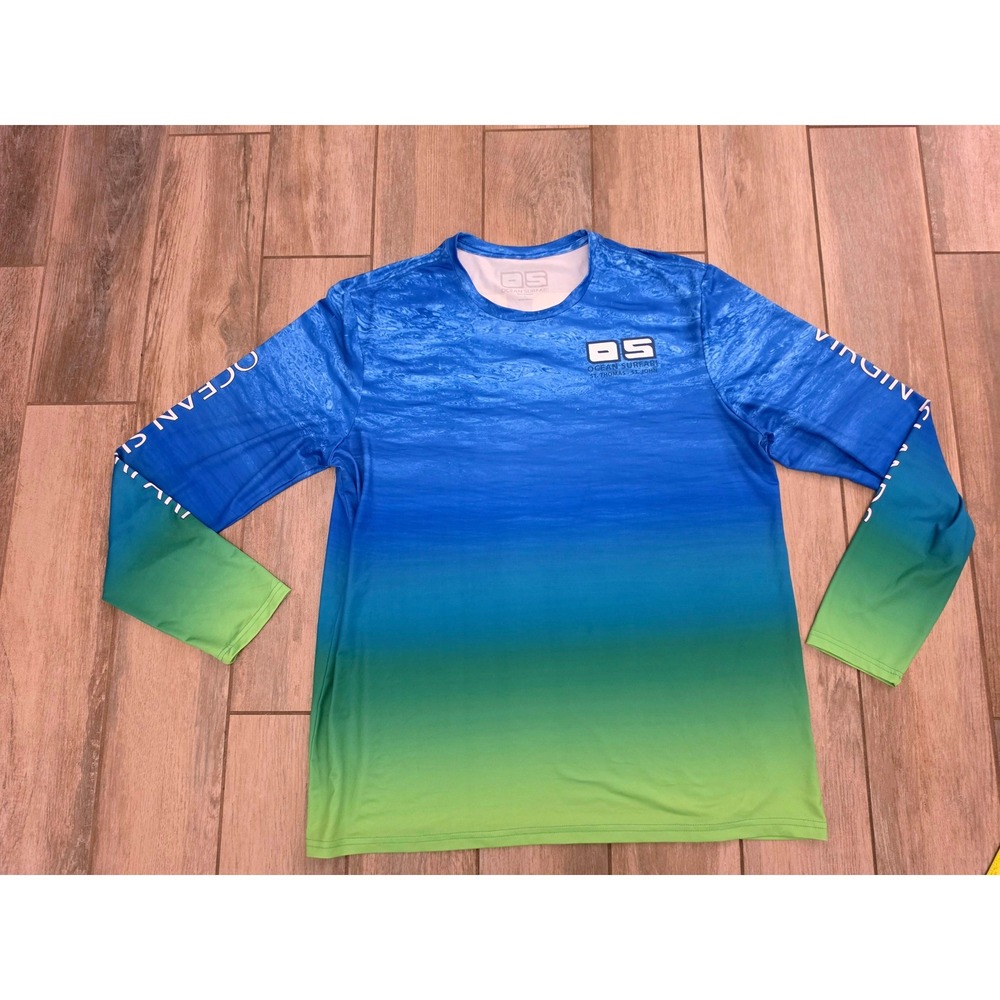 Ocean Surfari Mens Virgin Islands Blue Green Ombre Sun Shirt Rash Guard Large